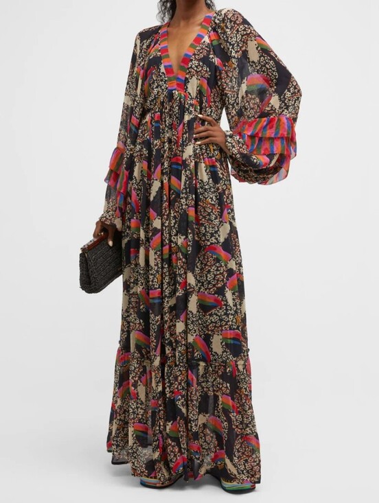 FARM Rio Dresses & Skirts - Farm Rio Georgette Printed Leopard Toucans Maxi Dress